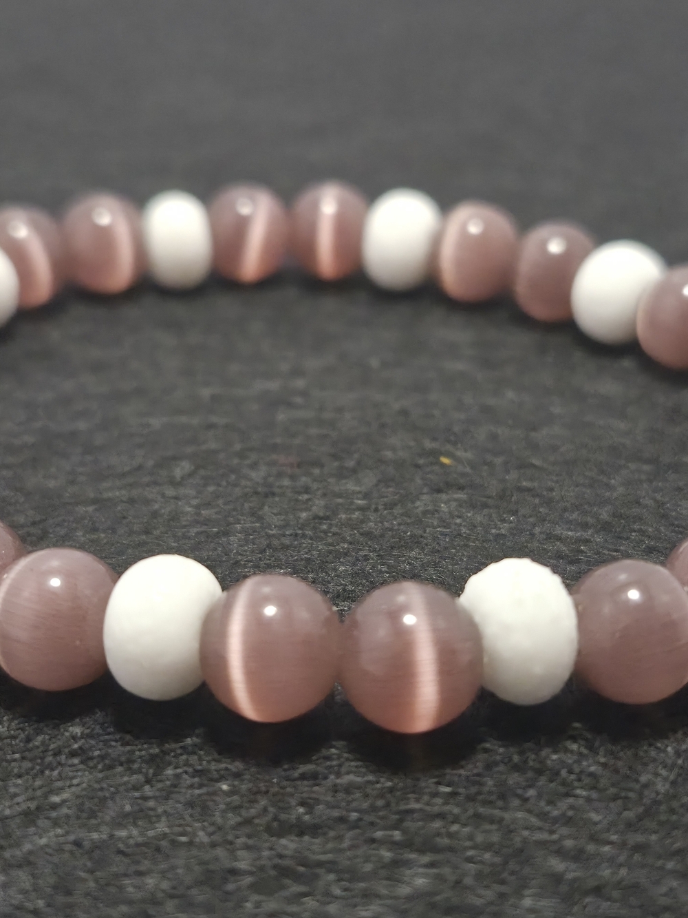 Pink Cat's Eye and White Bead Stretch Bracelet